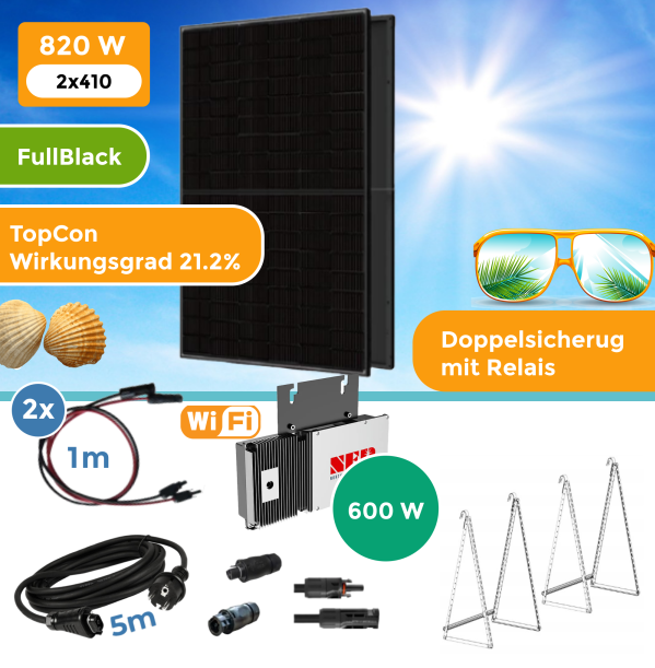 Balkonkraftwerk 820Watt mit NEP BDM 600 Wechselrichter