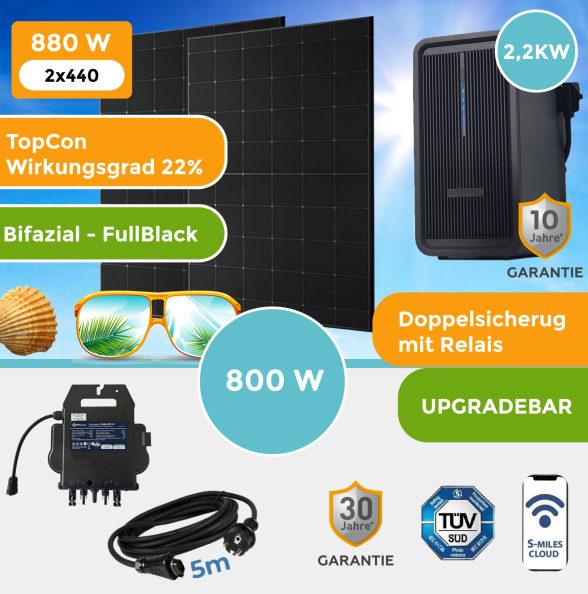 Balkonkraftwerk 880Watt mit AP Systems ez1-m-eu Wechselrichter und 2.2 kW Speicher