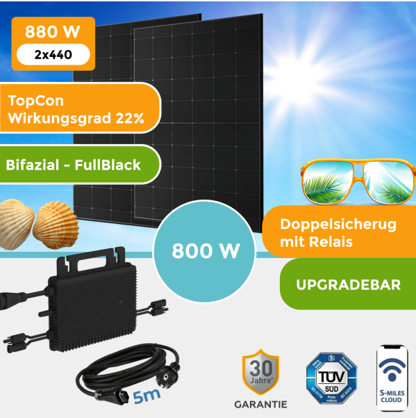 Balkonkraftwerk 900Watt mit HMS 800W Hoymiles Wechselrichter
