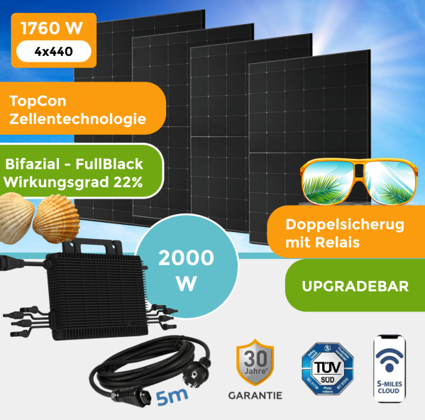 Balkonkraftwerk 1760 Watt mit Hoymiles HMS 2000 Wechselrichter