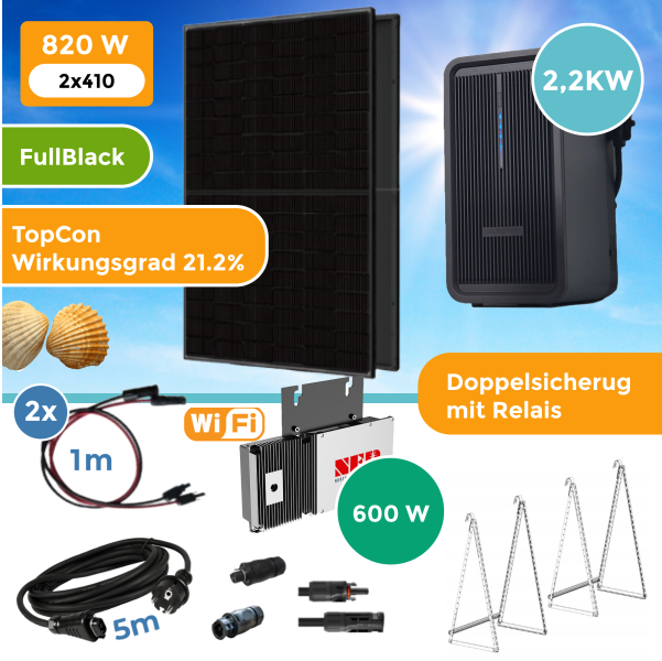 Balkonkraftwerk Komplettset 820Watt mit 2.2 kW Speicher
