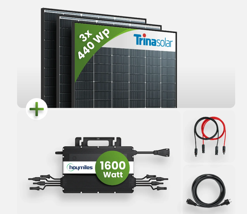 1320Wp Balkonkraftwerk 3x440Wp Trina Bifazial Black Frame Hoymiles HMS-1600W