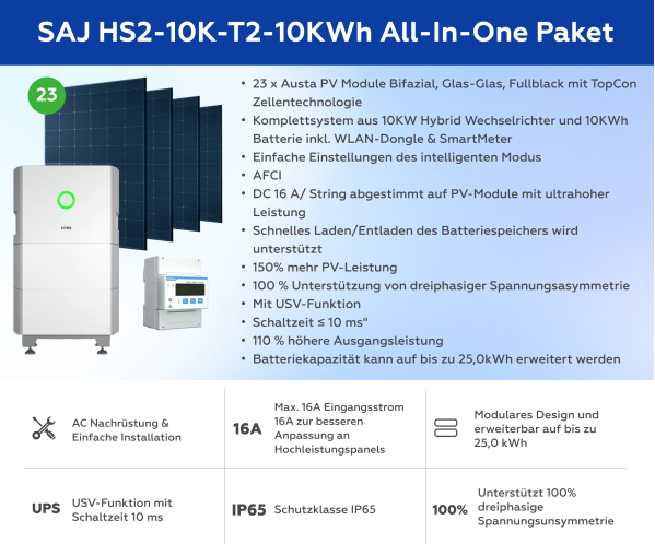 10 kW PV Komplettanlage mit 23 x Glas-Glas Modulen