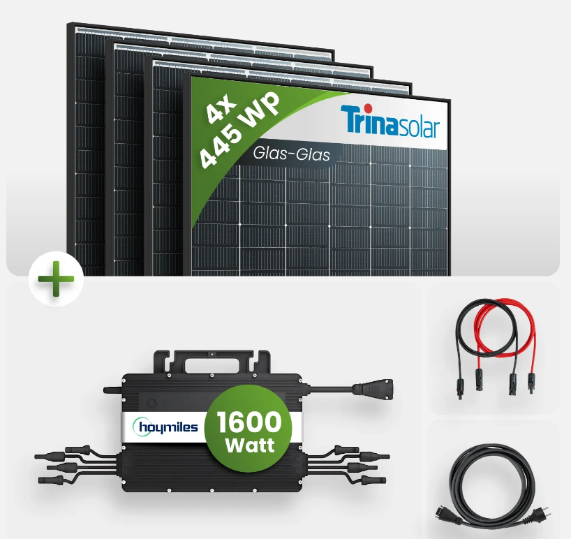 Balkonkraftwerk 1780Watt 4x 445W Trina Solar Glas-Glas Black Frame