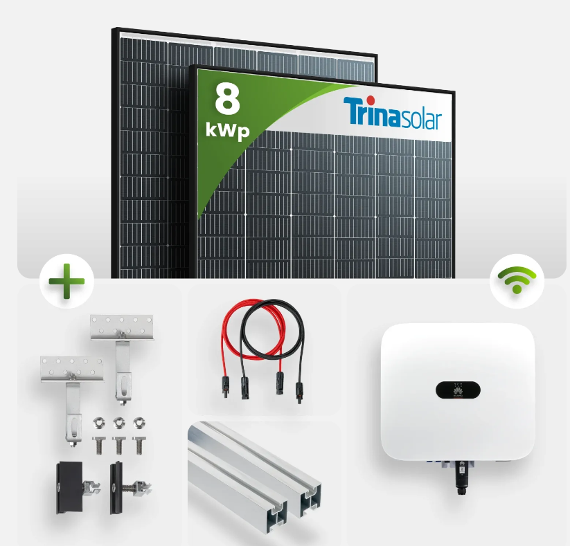 PV Komplettpaket Huawei 8kW Schrägdachmontage Trina 435 Vertex S+ Black Frame Module
