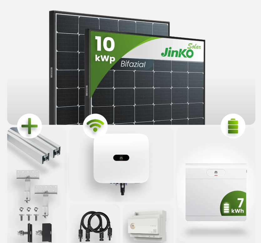 10 kWp PV-Anlage 24x Jinko 430Wp Bifazial Glas-Glas Black mit 7kW Speicher