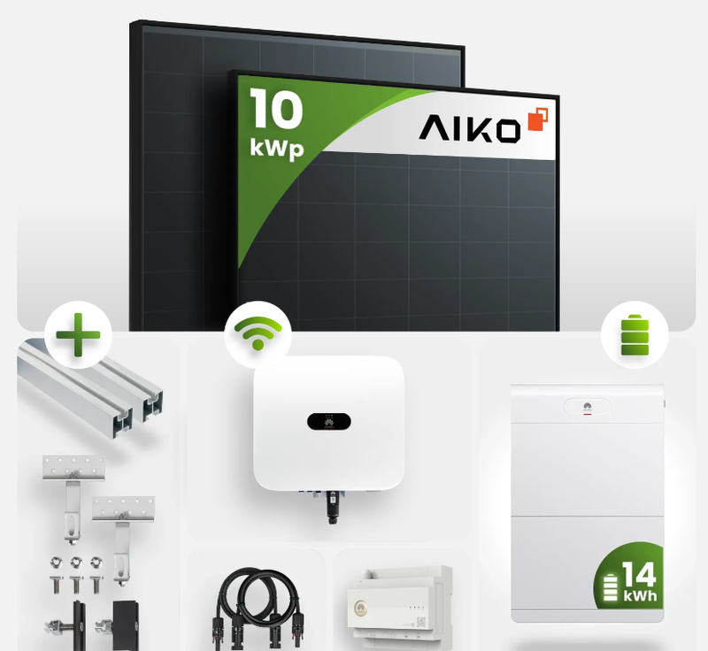 10 kWp PV-Anlage 24x Aiko 440Wp Monofazial N-Type Fullblack mit 14kW Speicher inkl. EMMA