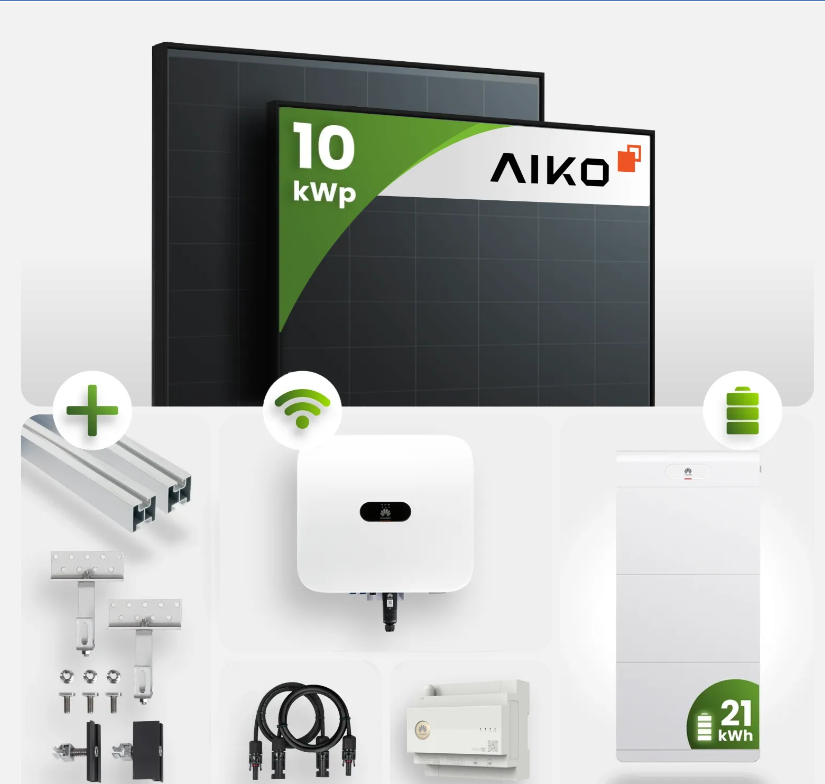 10 kWp PV-Anlage 24x Aiko 440Wp Monofazial N-Type Fullblack mit 21kW Speicher inkl. EMMA