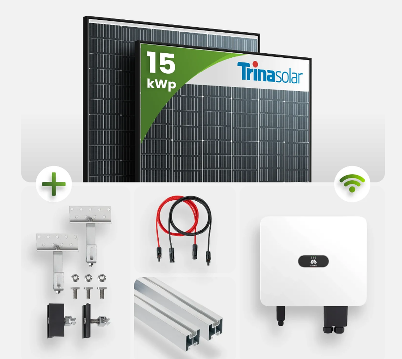 PV Komplettpaket Huawei 15kW Schrägdachmontage Trina 435 Vertex S+ Black Frame Module