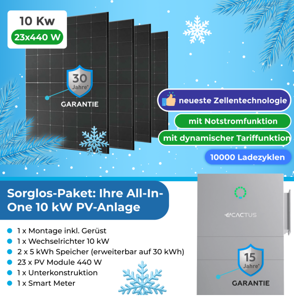 10 kW PV Komplettanlage inkl. Montage, Gerüst und Anmeldung.