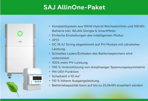 SAJ HS 2 – 10 kW PV Komplettanlage mit 10 kW Batteriespeicher