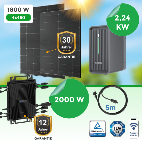 Balkonkraftwerk 1800Watt, 2000W Wechselrichter, 2,24 kW Speicher