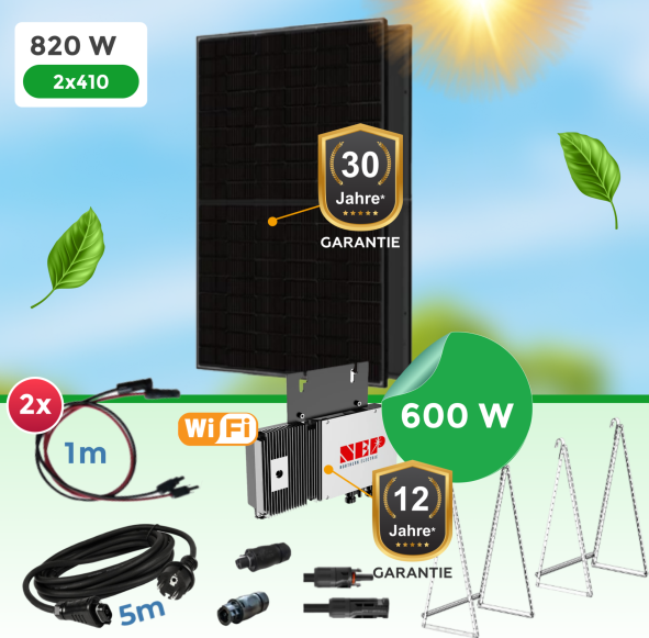 Balkonkraftwerk Komplettset 820Watt mit NEP BDM 600 Wechselrichter