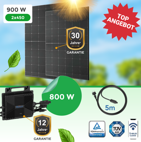 Balkonkraftwerk 900Watt mit 800W Wechselrichter