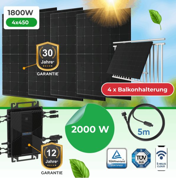 Balkonkraftwerk 1800Watt mit 2000W Wechselrichter – inkl. Balkonhalterung