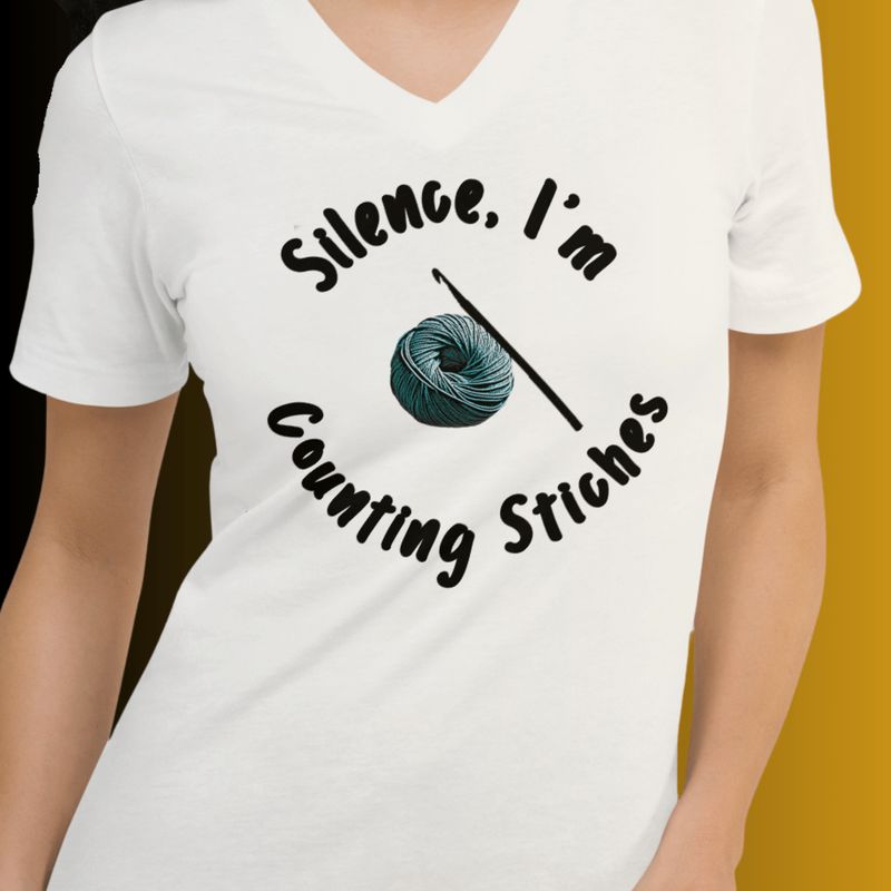 Silence, I&#39;m Counting Stitches Crochet V-Neck T-Shirt