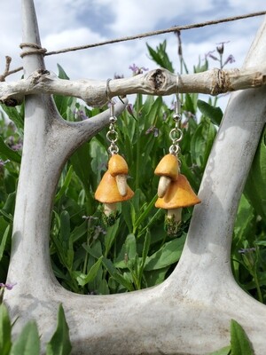 Mini Double Mushroom Cottagecore Earrings