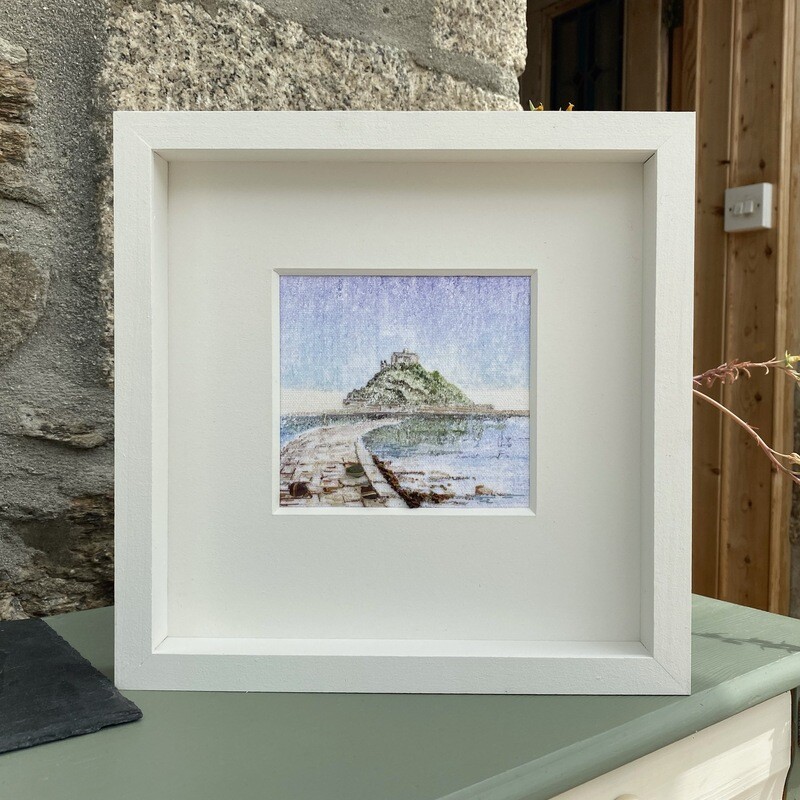 St Michael&#39;s Mount, Cornwall, Handmade Textile Art with Cornish Sea glass FREE UK postage