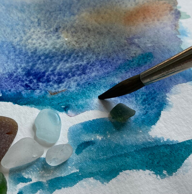 Watercolours with Cornish Sea Glass