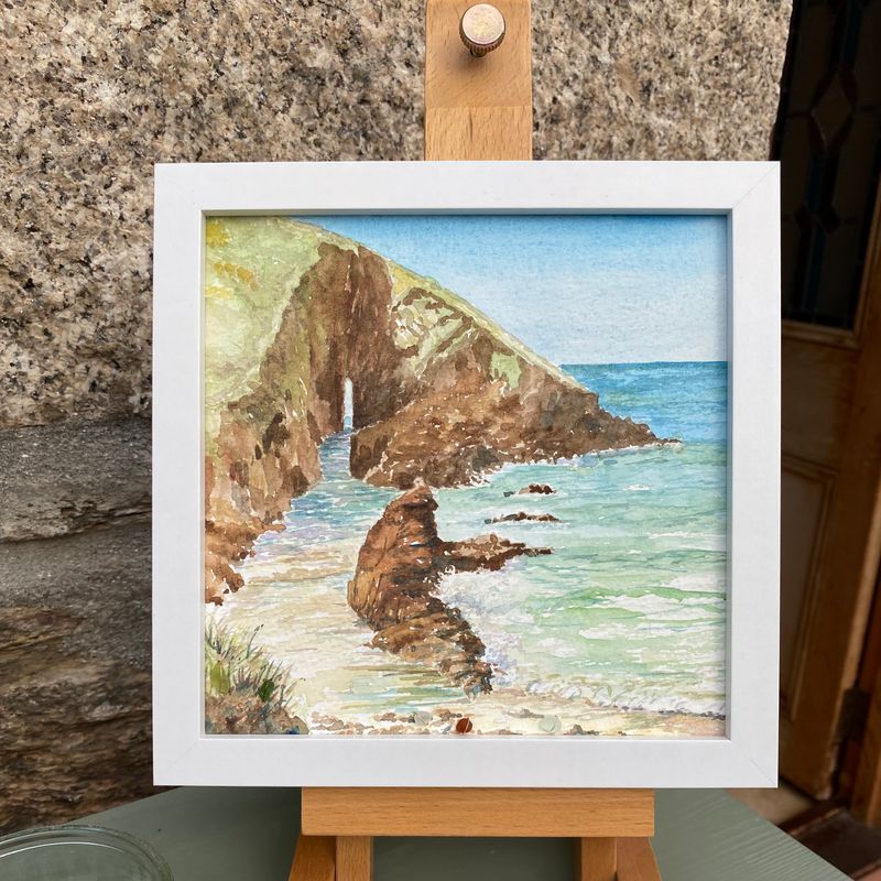 Cornwall Original Watercolour Painting with Cornish sea glass Nanjizal 'Song of the Sea'