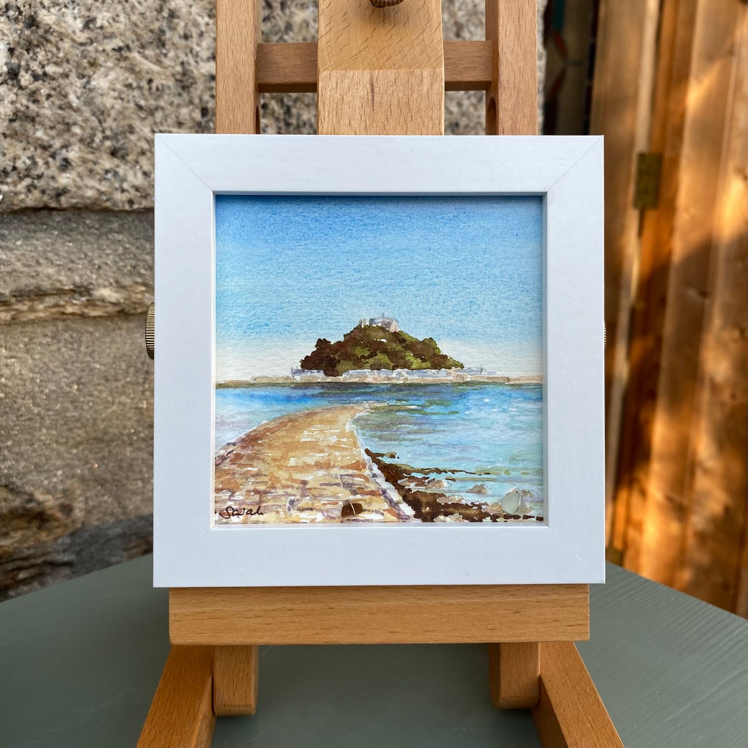 Cornwall Watercolour Painting: St Michael's Mount with Cornish Sea Glass