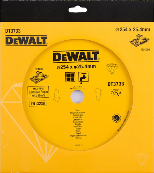 Dewalt - Disco diamantato per piastrelle in ceramica, 250 X 25.4 X 8 mm