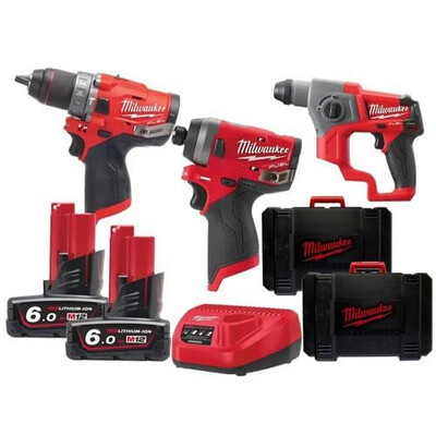 KIT Milwaukee M12 FPP3C-601 3 UTENSILI M12 FPD2- M12 CH- M12FID2 + KIT ENERGY 12V 6AH