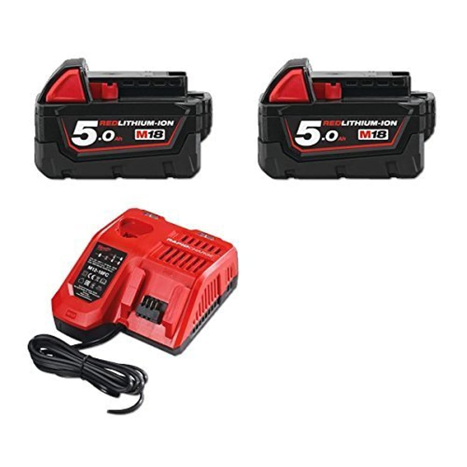 Milwaukee - Energy Kit M18 con 2  batterie 5.0 Ah, 1  Caricabatterie, 1 Batteria 12V 2 Ah