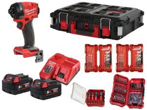 Avvitatore impulsi Milwaukee con Accessori Kit 100 anni M18FID3100P-502P  con 2 batterie 5.0ah + Carica batterie + Accessori
