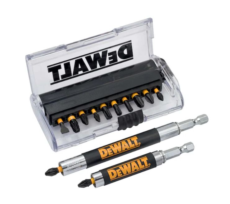 Dewalt - Set Composto Da 14 Pezzi Assortiti: Ph1 , Ph2, Ph3, Pz1, Pz2 X 3, Pz3, Sl6, T20, T25, T30 Da 25Mm. Adattatore Magnetico Con Guida da 80Mm e da 120Mm