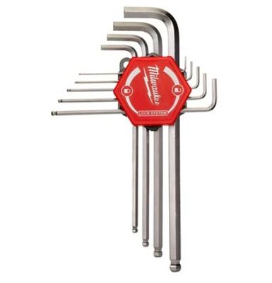 Milwaukee - Set Chiavi Maschio Esagonali Lunghe Piegate Punta Sferica 9Pz