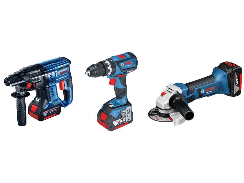 Bosch - Kit martello perforatore Gbh 18V-21 + Smerigliatrice angolare Gws 18V-10 LI + Trapano a percussione Gsb 18V-45  + 3 BATT. 5.0AH