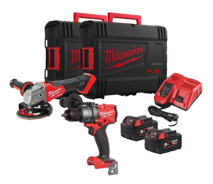MILWAUKEE- KIT  18V TRAPANO A PERCUSSIONE + SMERIGLIATRICE