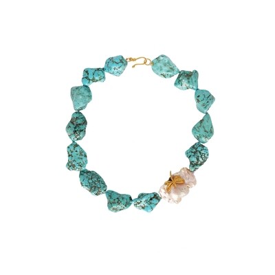 BLUE SUNSET necklace in Turquoise and Baroque Pearls gemstones