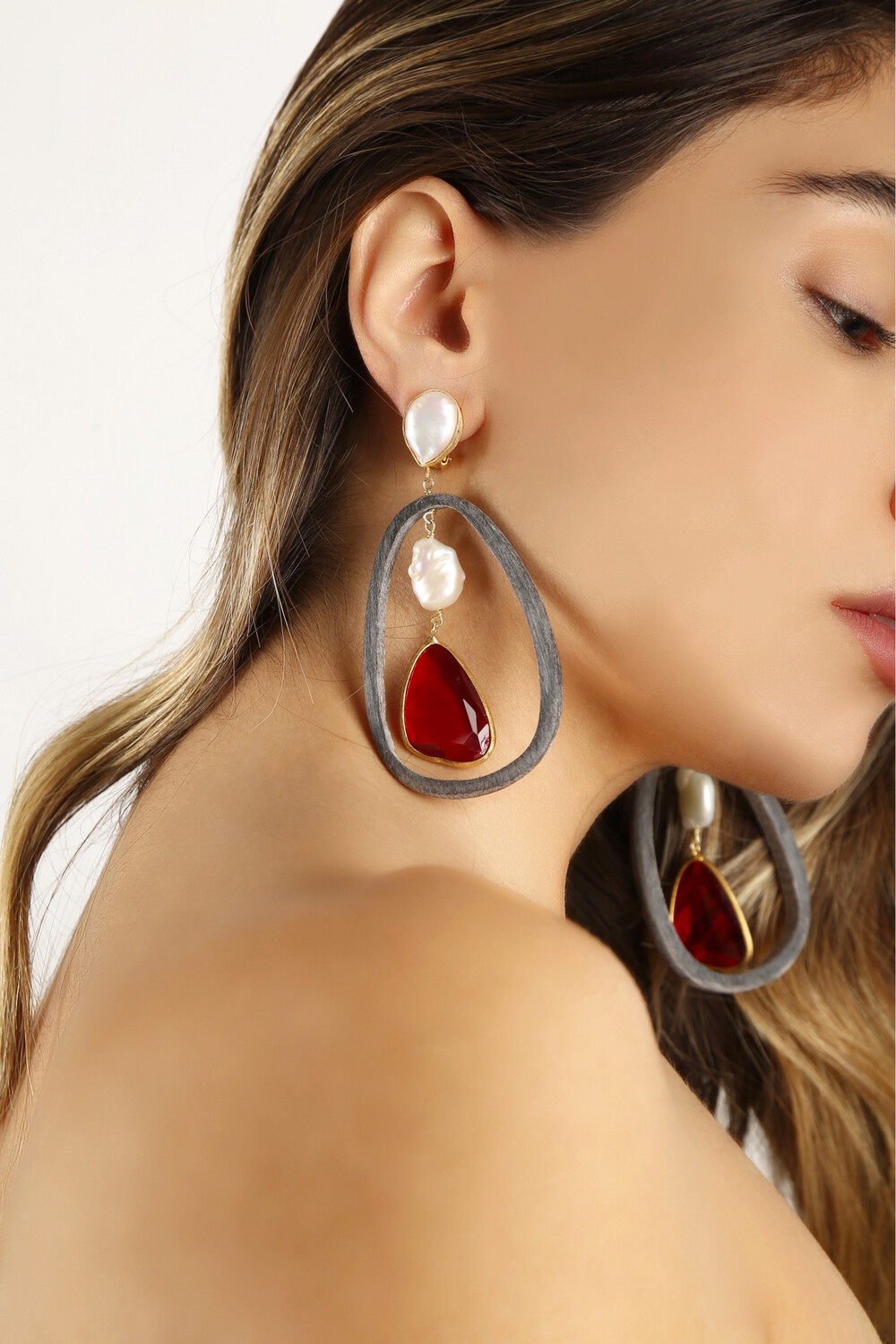 Thea In Red Agate And Pearls