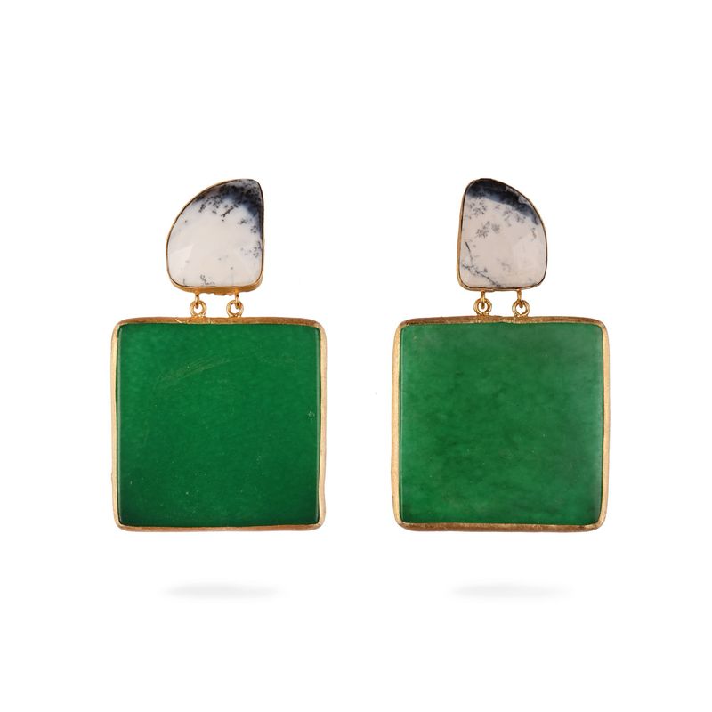 Agatha Square In Red,Green And Dendritic Agate