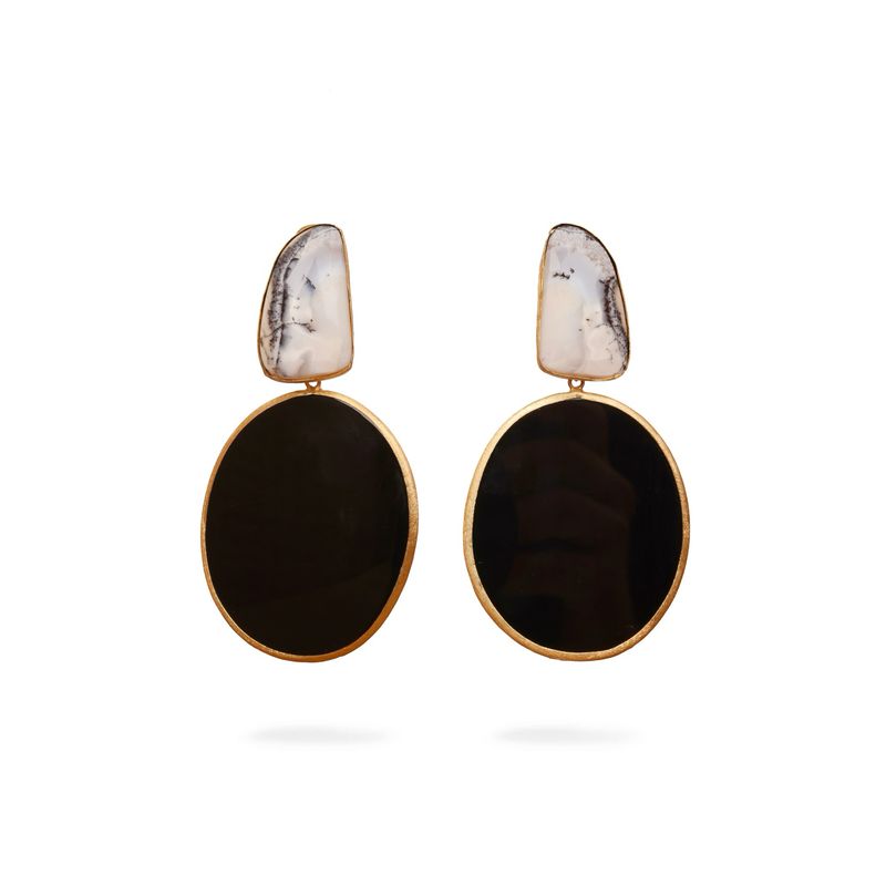 Black Agatha Earrings In Onyx And Agate Dendritic