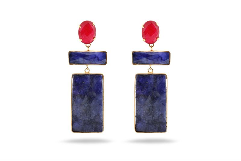 ROME Earrings In Lapis Lazuli And Red Agate