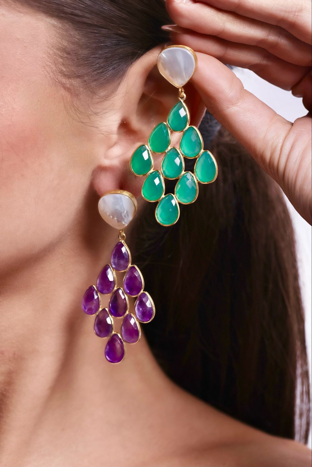 Celeste Earrings In Amethyst And Agate