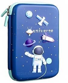 Kiddie Galaxia Branded 3D Space Design Embossed EVA Cover Pencil Case with Compartments, Pencil Pouch for Kids, School Supply Organizer for Students, Stationery Box, Cosmetic Zip Pouch Bag (1 Unit)