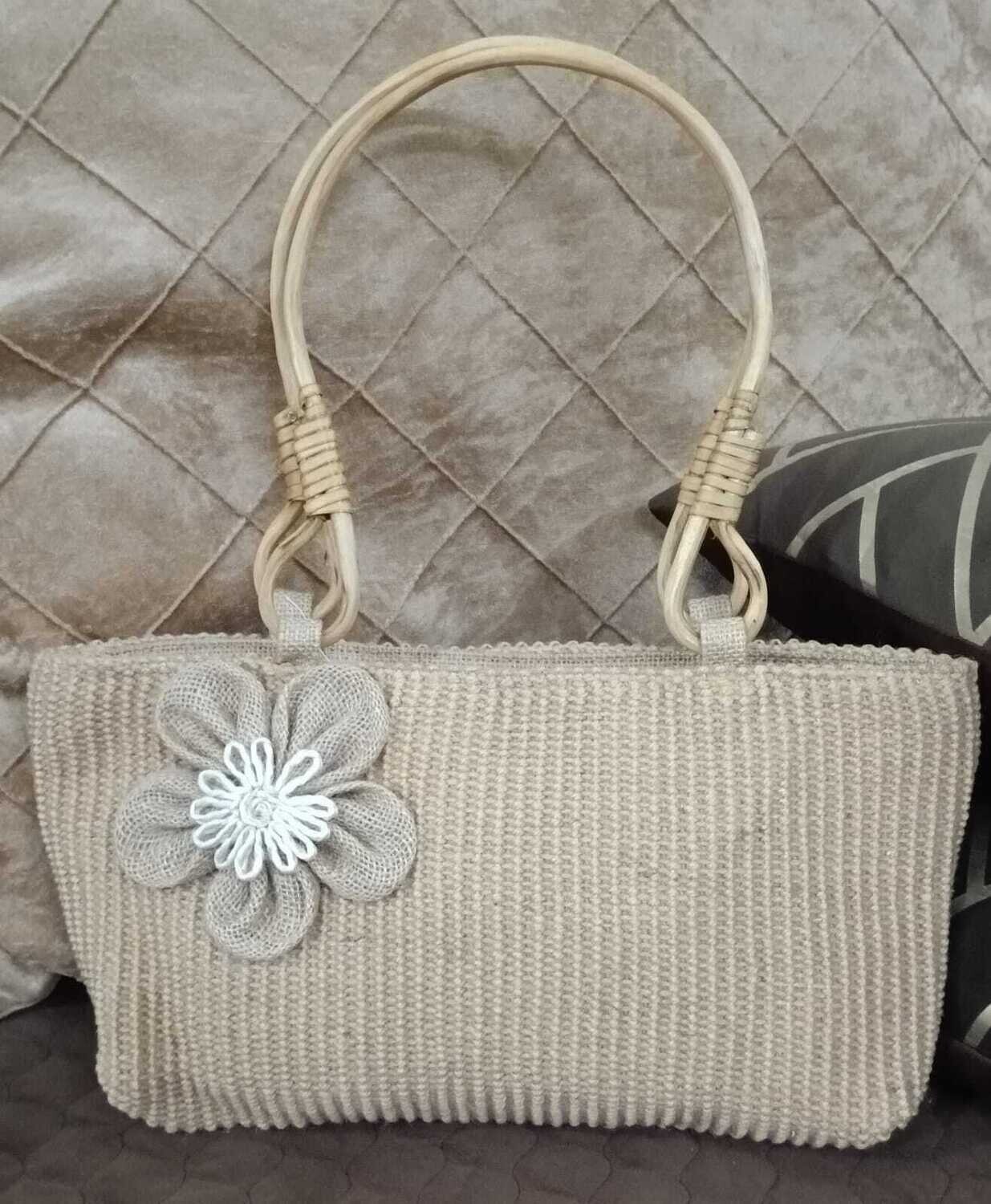 GIFT SQUARE Jute hand bags for women with wooden handle