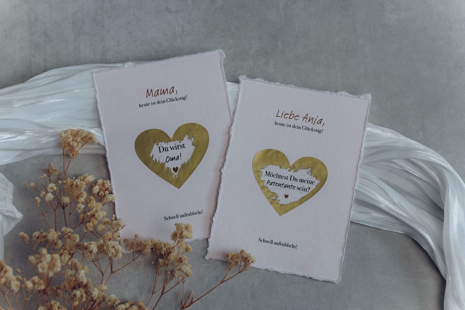 Personalisierbares Glücks-Rubbellos auf Büttenpapier – Geschenk Geschenk zur Geburt, Taufe oder als Dankeschön