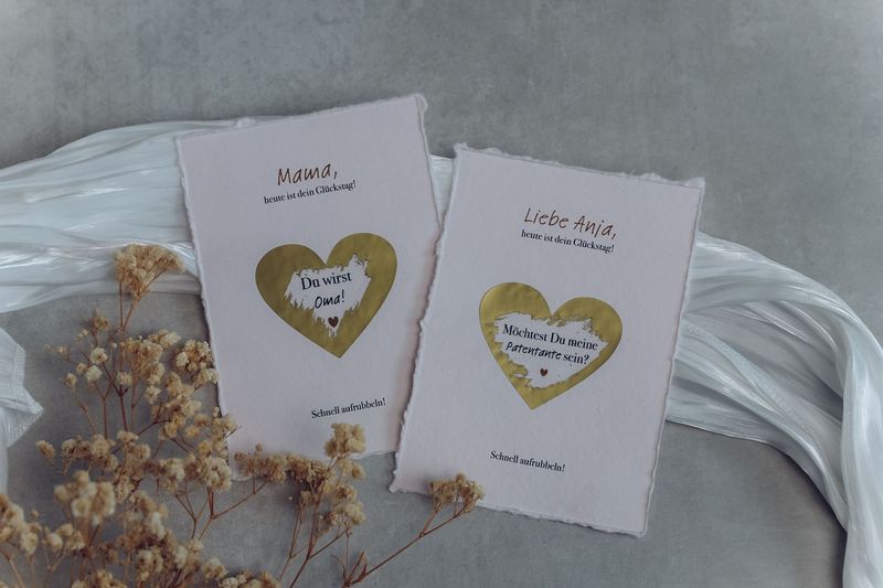 Personalisierbares Glücks-Rubbellos auf Büttenpapier – Geschenk Geschenk zur Geburt, Taufe oder als Dankeschön