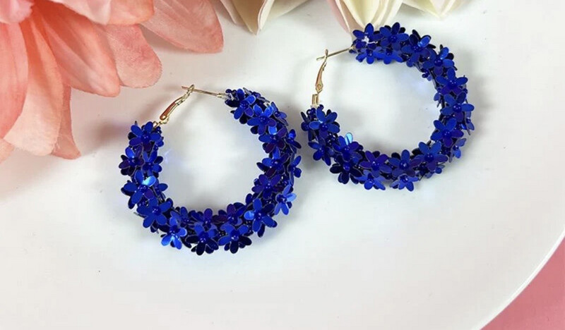 Petal Pusher Floral Hoop Earrings: Blue, Hot Pink, Pink