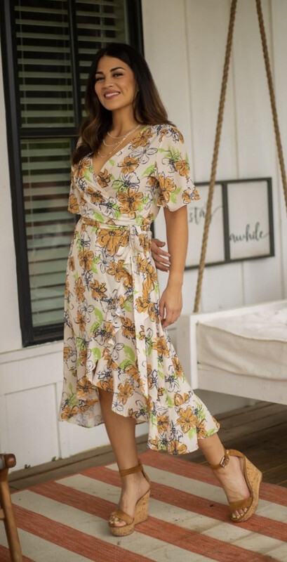 Sangría sunsets Wrap Dress-beige