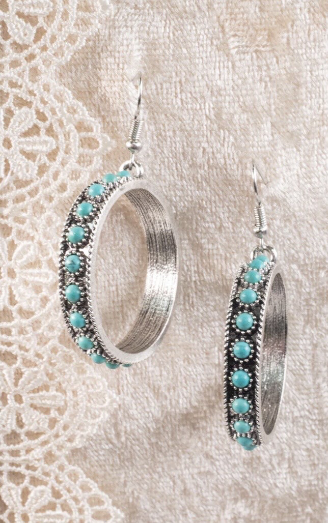Simply Stunning Turquoise Hoops In Silver