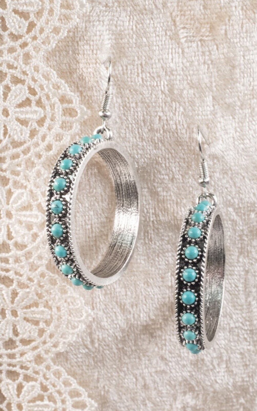 Simply Stunning Turquoise Hoops In Silver