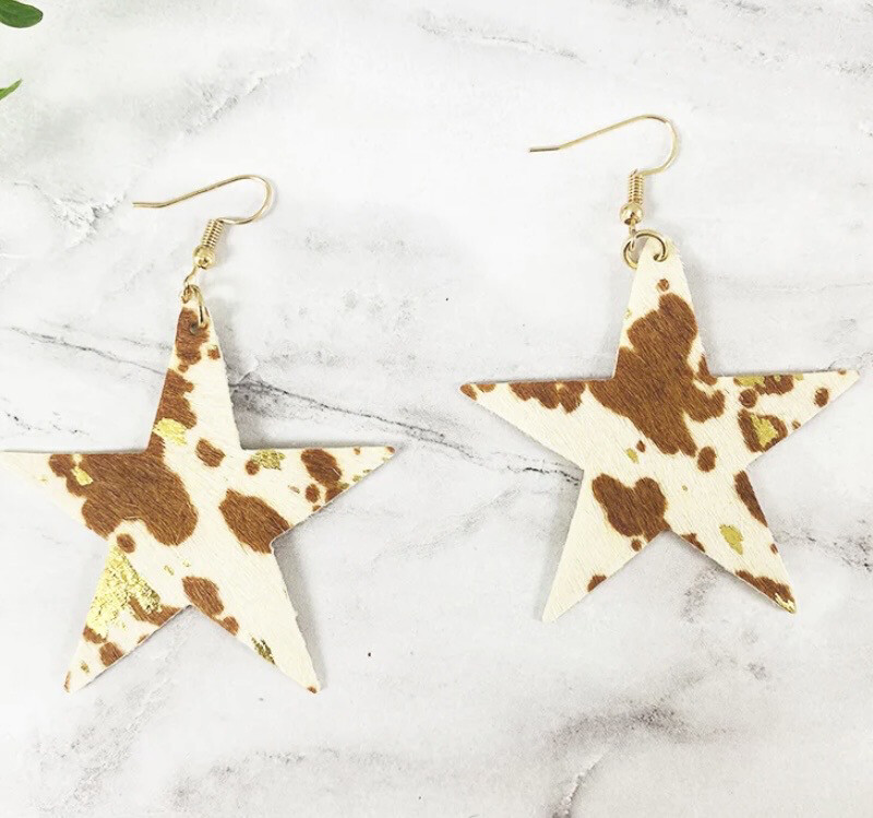 Shine Bright Brown Star Cowhide Earrings