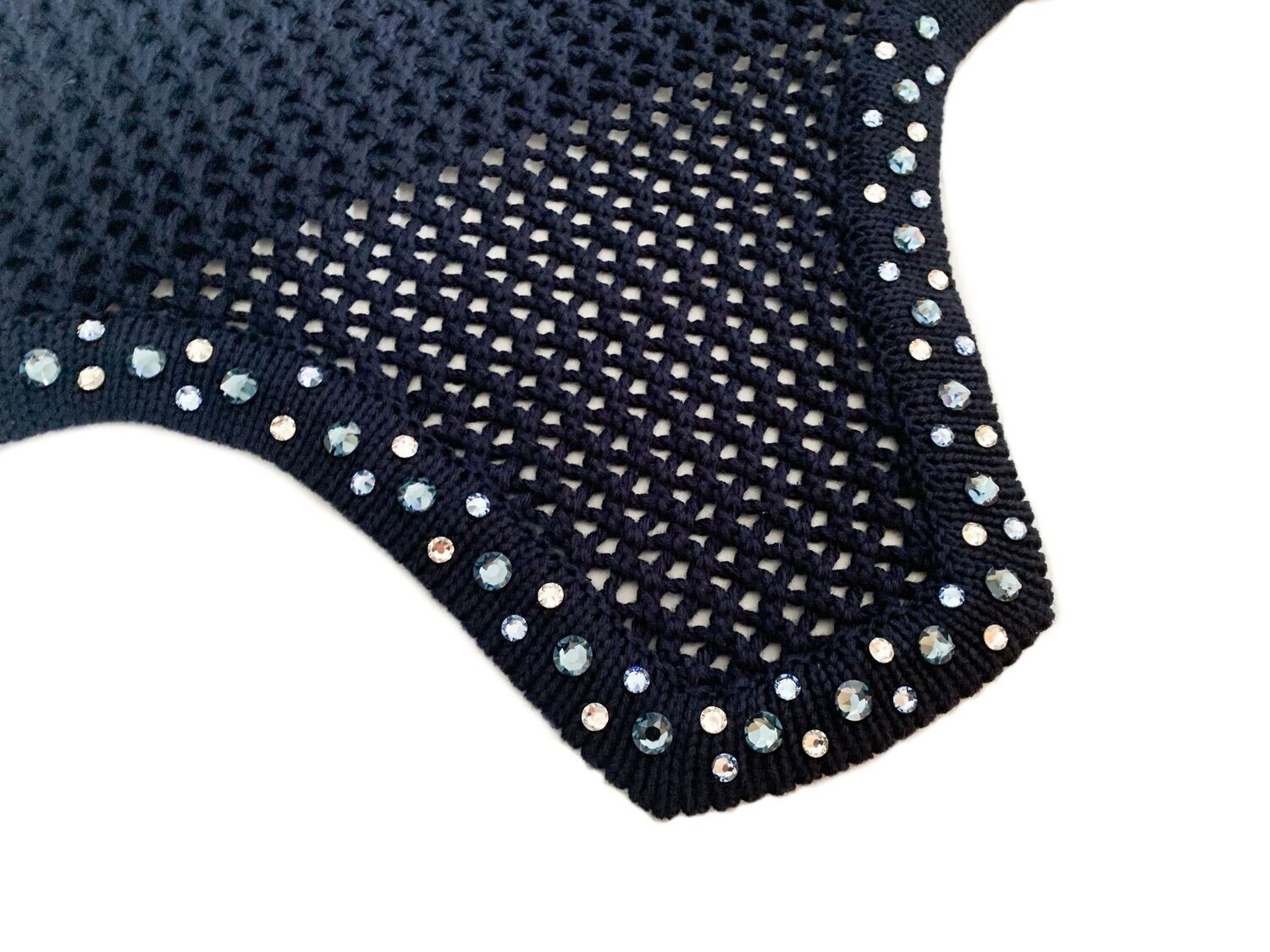 Fliegenmütze MAGIC BLUE Fliegenmütze, Fliegenhaube, Fliegenohren, Fliegenhäubchen, Fliegenöhrchen, Pferd, Pony, Strass, Reitsport, Dressurreiter,
