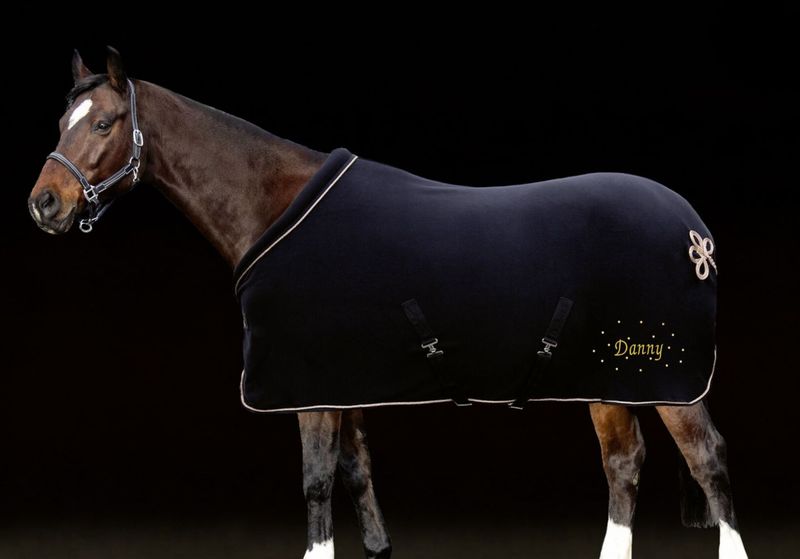 Abschwitzdecke Rosegold  Glamour Style schwarz  HKM Wunschname Strass personalisiert